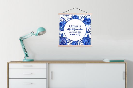 Affiche scolaire - Fleurs - Bleu de Delft - Carrelage - Grand-mère - 90x90 cm - Lattes vierges
