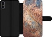 Bookcase Geschikt voor iPhone XS Max telefoonhoesje - Roest print - Grijs - IJzer - Met vakjes - Wallet case met magneetsluiting