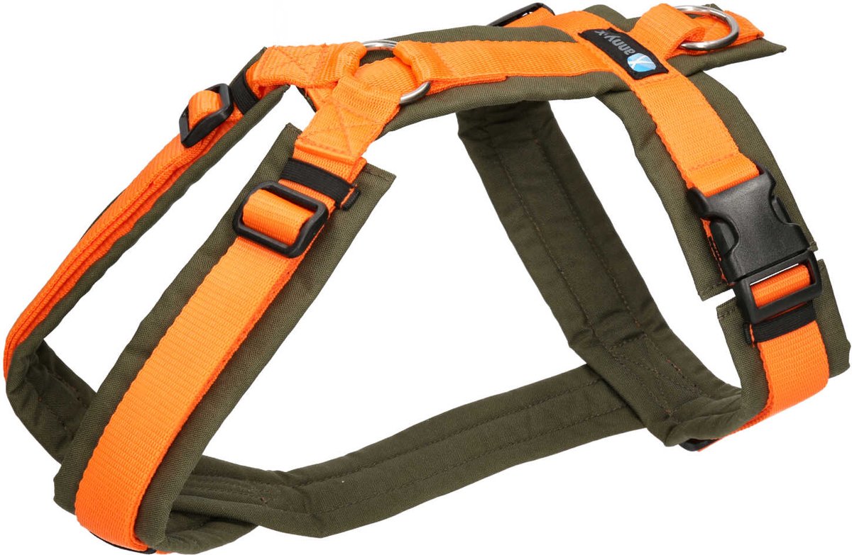 AnnyX Hondentuig - FUN - Speurtuig - Oranje/Olijfgroen - maat M - Borstomvang 62-74cm - Gewicht hond 18-30 kg