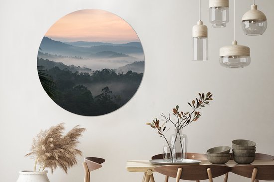 Cercle de papier peint - Forêt - Soleil - Brouillard - ⌀ 120 cm - Cercle mural - Autocollant - Sticker papier peint XXL
