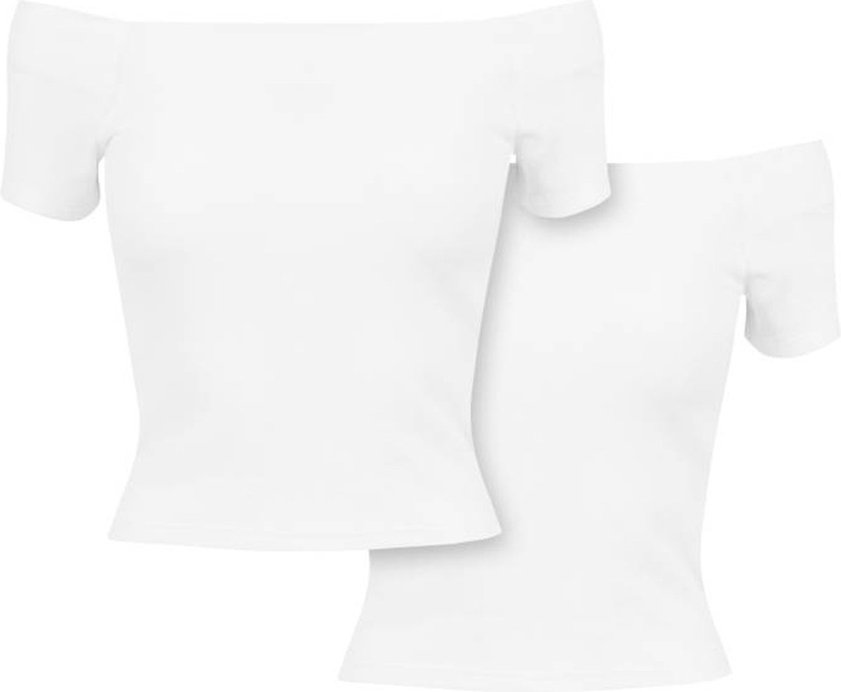 Urban Classics Crop top Off Shoulder Rib 2-Pack Wit