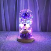 Roos is stolp met verlichting en beertje (Paars) - Moederdag - Valentijnsdag TIP