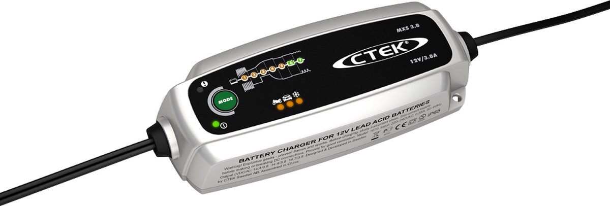 Kit CTEK MXS 3.8 + snelkoppeling met LED-indicator - Intelligente acculader  - 12V