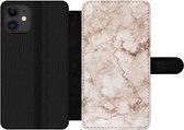 Bookcase Geschikt voor iPhone 12 Pro Max telefoonhoesje - Marmer print - Luxe - Bruin - Met vakjes - Wallet case met magneetsluiting
