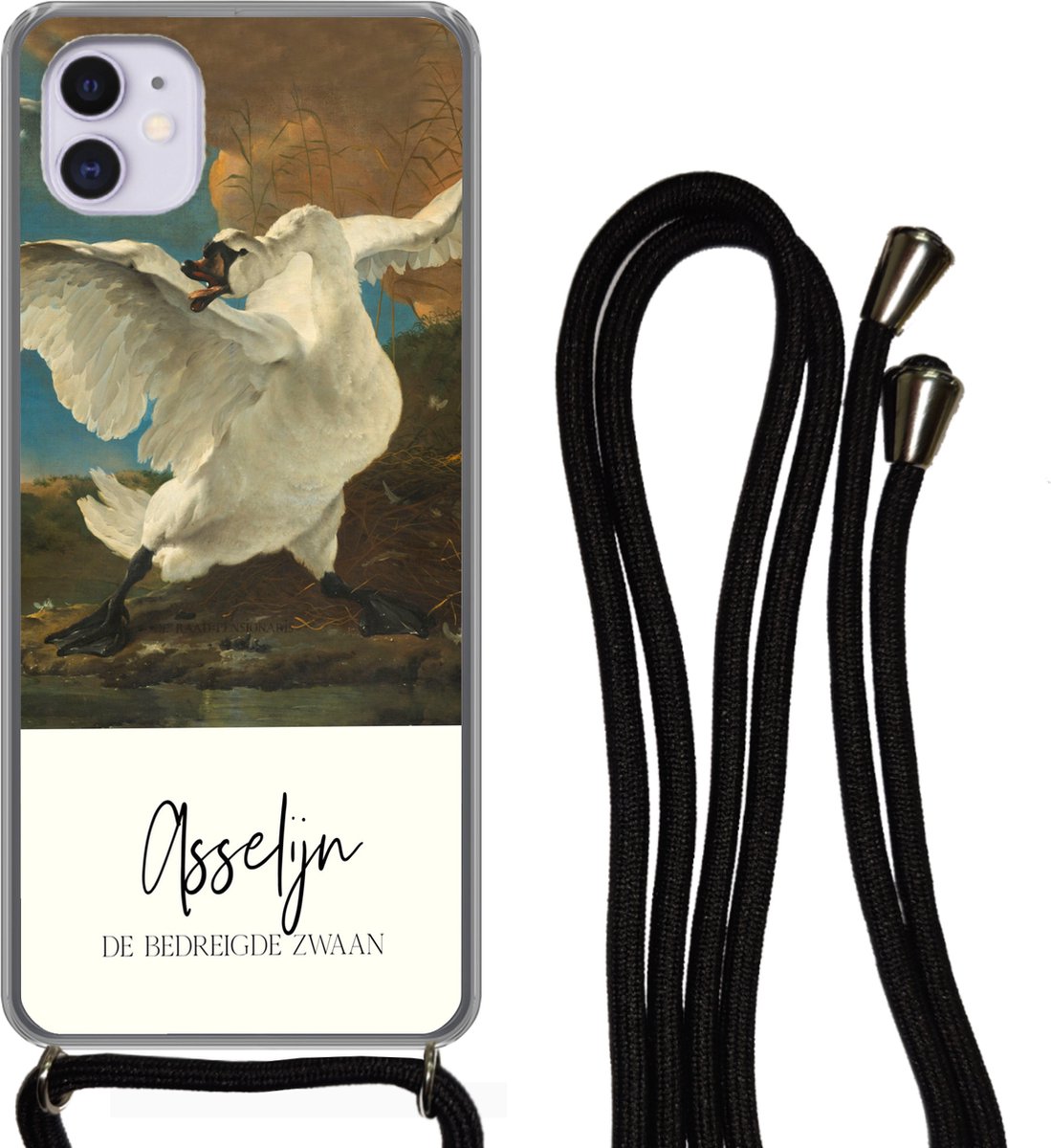 Telefoonhoesje Geschikt voor iPhone 12 - De bedreigde zwaan - Asselijn - Oude meesters - Siliconen - Crossbody - Backcover met Koord - Telefoonhoesje met koord - Hoesje met touw Telefoonhoesje