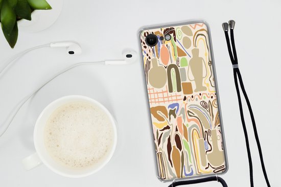 Coque avec cordon iPhone SE 2020 - Bloem - Abstrait - Vase - Pot de fleurs - Siliconen - Bandoulière - Coque arrière avec cordon - Coque pour téléphone avec cordon - Coque avec corde