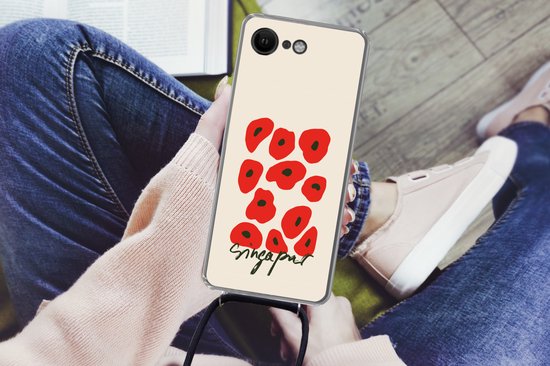 Coque avec cordon iPhone SE 2020 - Fleurs - Coquelicot - Motifs - Siliconen - Bandoulière - Coque arrière avec cordon - Coque pour téléphone avec cordon - Coque avec corde