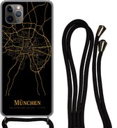 Telefoonkoord - Telefoonketting - Telefoonhoesje Geschikt voor iPhone 11 Pro - München - Kaart - Gold - Siliconen - Crossbody - Telefoonhoesje met koord