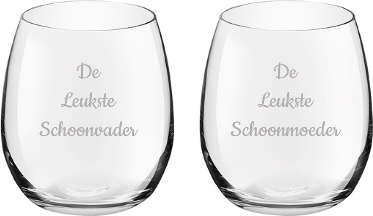 Gegraveerde Drinkglas 39cl De Leukste Schoonvader-De Leukste Schoonmoeder
