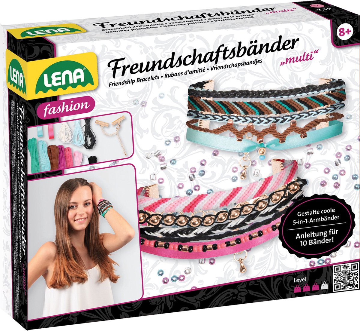 Lena Vriendschapsarmbandenset Meisjes 20 Cm Katoen Roze/blauw
