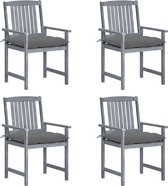 Decoways - Regisseursstoelen 4 stuks met kussens massief acaciahout grijs