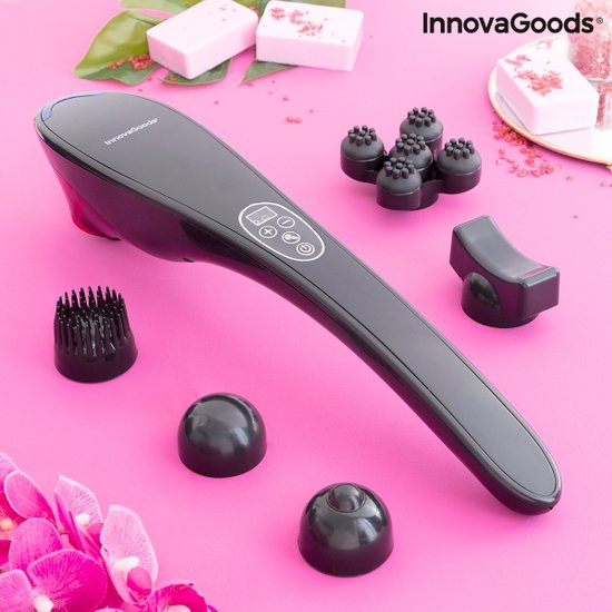 Elektrisch handmassageapparaat InnovaGoods | Klopmassage apparaat met 12 massageopties en 5 accessoires | Klopmassage stick | Massage Apparaat Nek en Rug | Massageapparaat
