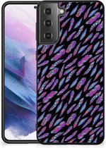 Backcover Soft Siliconen Hoesje Geschikt voor Samsung Galaxy S21 Plus Telefoonhoesje met Zwarte rand Feathers Color