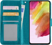 Hoes Geschikt voor Samsung S21 FE Hoesje Book Case Hoes Flip Cover Wallet Bookcase - Turquoise