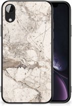 GSM Hoesje Geschikt voor iPhone XR Hoesje Bumper met Zwarte rand Marmer Beige