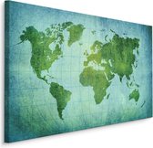Schilderij - Wereldkaart, de Wereld in het Groen, Premium Print