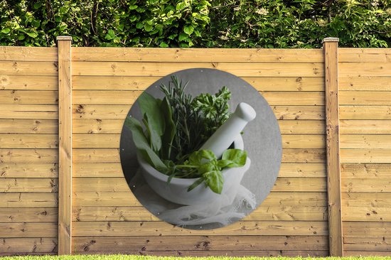Cercle de jardin Les herbes fraîches dans un mortier - 150x150 cm - Poster de jardin rond - Extérieur