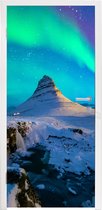 Deursticker Noorderlicht - Berg - IJsland - 80x215 cm - Deurposter