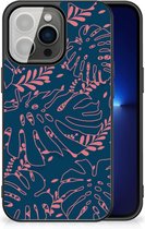Silicone Back Cover iPhone 13 Pro Telefoonhoesje met Zwarte rand Palm Leaves