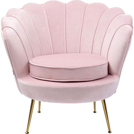 Kare Design Water Lily Fauteuil - Pastelroze Fluweel - Goudkleurige Metalen Poten