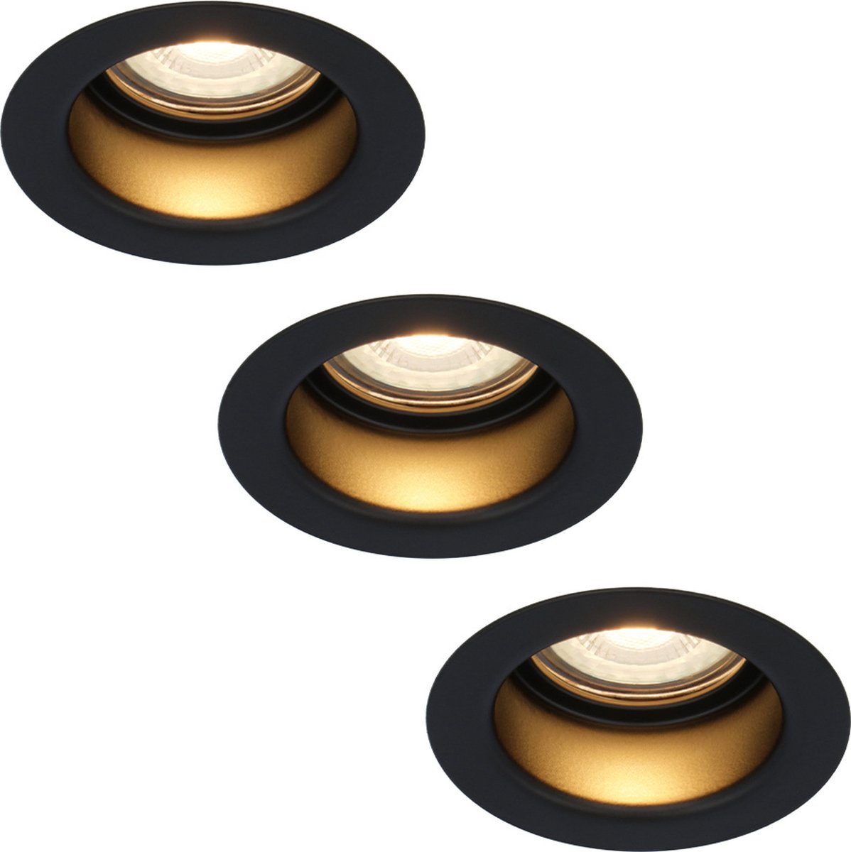 Set van 3 HOFTRONIC Mari - LED inbouwspot verdiept Zwart - 2700K Warm wit licht - Verwisselbare GU10 5 Watt 400 Lumen - Dimbaar - IP65 waterdicht - Voor binnen en buiten - Zaagmaat:67-75mm - Inbouwdiepte: 111mm - Voor binnen - badkamer en buiten