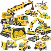 Bouwvakkers Voertuigen - 4 in 1 Bouwstenen Set - Vrachtwagen - Veegwagen - Cementwagen - 693 Blokjes - Constructie Speelgoed - Alternatief voor lego