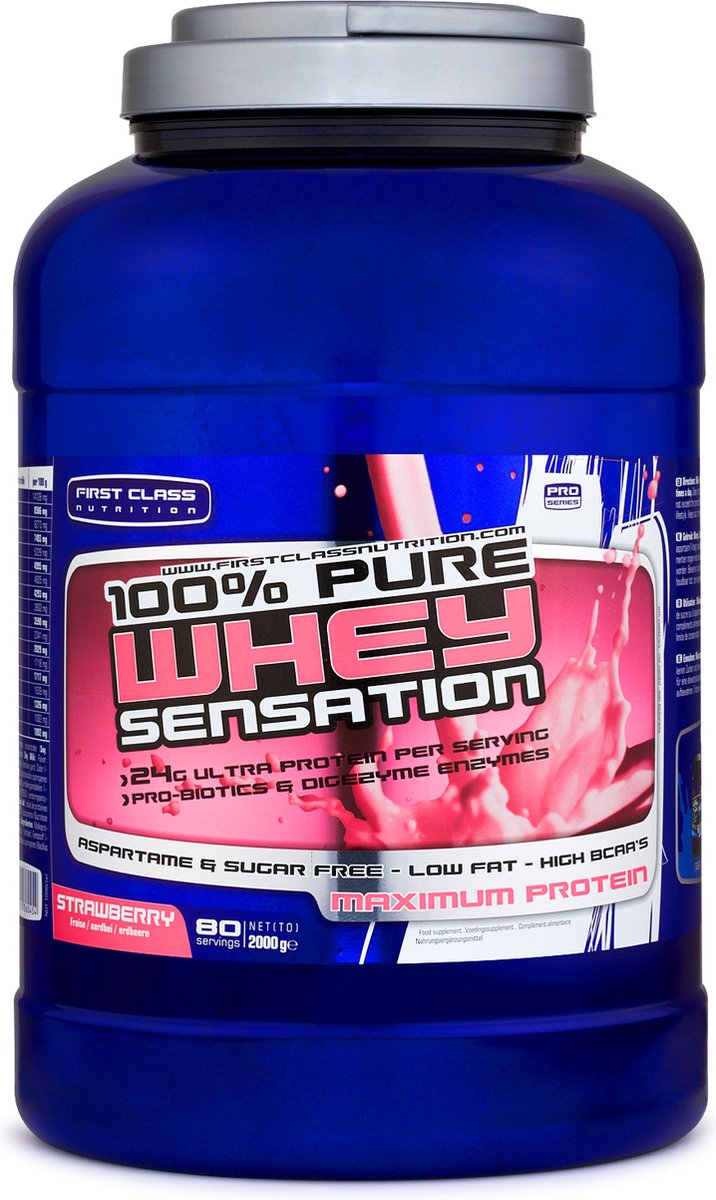 100% Whey sensation (Strawberry - 2000 gram) - First Class Nutrition - Whey Protein - Eiwitpoeder - Eiwitshake (67 shakes)