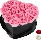 Relaxdays flowerbox - rozen box - zwart - hart - rozen in doos bloemendoos - 18 rozen - roze