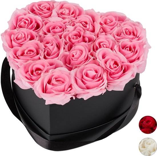 Relaxdays flowerbox - rozen box - zwart - hart - in doos bloemendoos - 18 rozen... | bol.com