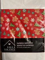 Servetten rood met kerstboom - kerstmis 1 x 20 stuks - 3 laags - 33x33 cm - kerstboom servetten rood
