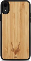 Kudu iPhone Xr hoesje case - Houten backcover - Handgemaakt en afgewerkt met duurzaam TPU - Bamboe - Zwart