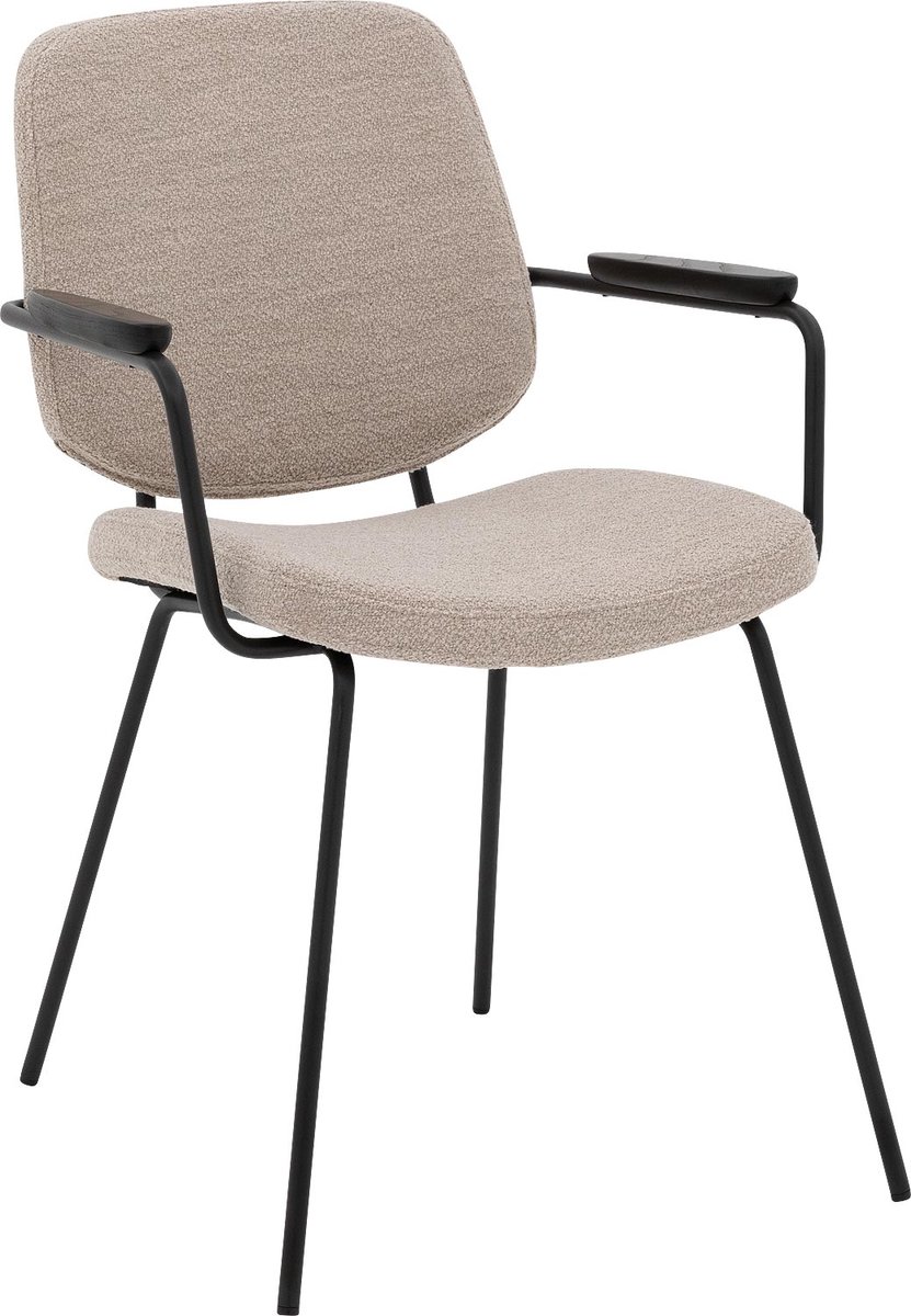 Goossens Eetkamerstoel Hjalmar - Zonder Armleuning - Stof - Beige