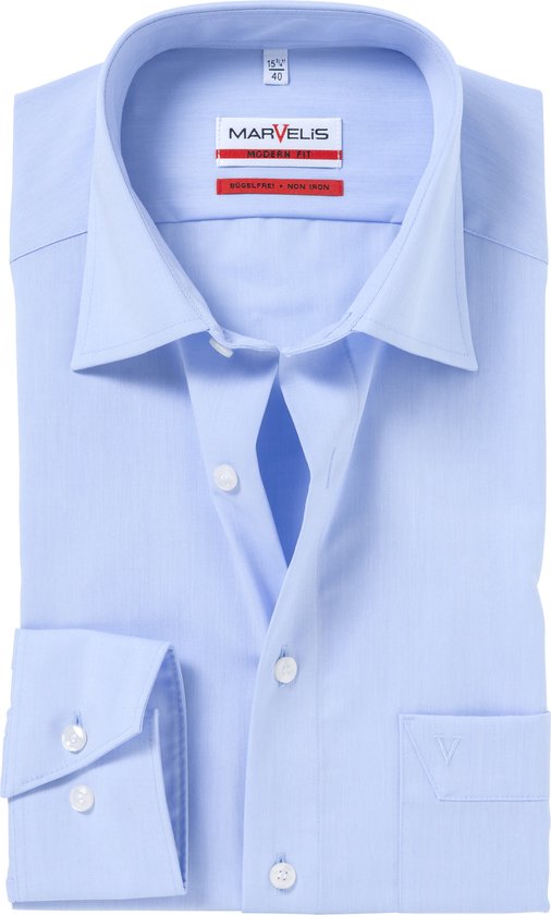 MARVELIS Modern Fit overhemd - lichtblauw - Strijkvrij - Boordmaat: