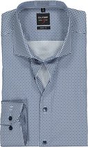OLYMP Level 5 body fit overhemd - licht- met donkerblauw dessin - Strijkvriendelijk - Boordmaat: 38