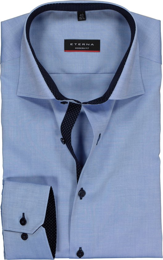 ETERNA Modern Fit overhemd - blauw fijn Oxford (special) - Strijkvrij - Boordmaat: