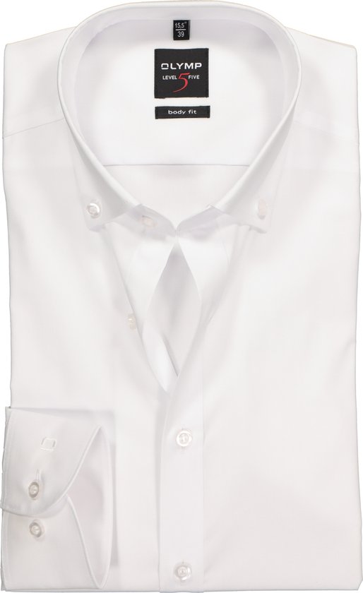 OLYMP Level 5 body fit overhemd - wit met button-down kraag - Strijkvriendelijk - Boordmaat: