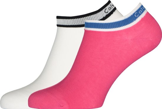 Calvin Klein damessokken Spencer (2-pack) - enkelsokken logo boord - wit en roze - Maat: 36-40