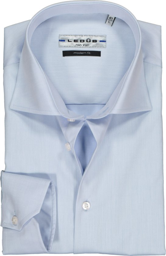 Ledub modern fit overhemd - lichtblauw twill - Strijkvrij - Boordmaat: 39