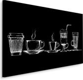 Peinture - Dessin de tasses à café, Zwart et blanc, impression Premium