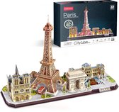 CubicFun 3D puzzel Paris, France LED CityLine Eiffeltoren, Notre Dame de Paris, Louvre, Arc de Triomphe-decoratieset en souvenirgeschenk, 115 stuks
