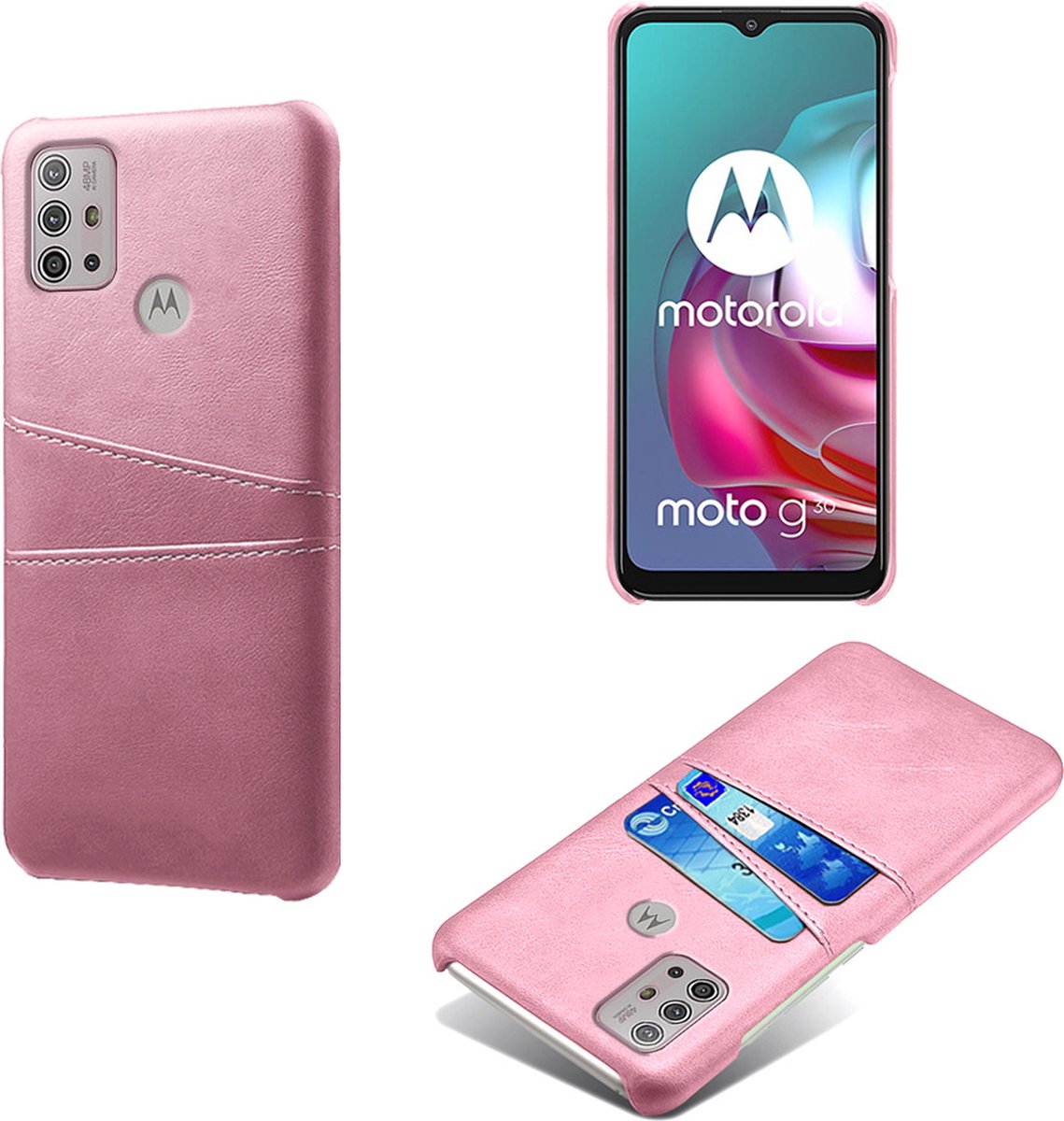 Backcover met Opbergvakjes + PMMA Screenprotector voor Motorola Moto G30 / G10 _ Roze Goud