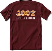 2002 Limited Edition T-Shirt | Goud - Zilver | Grappig Verjaardag en Feest Cadeau Shirt | Dames - Heren - Unisex | Tshirt Kleding Kado | - Burgundy - L