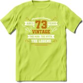 73 Jaar Legend T-Shirt | Goud - Wit | Grappig Verjaardag en Feest Cadeau Shirt | Dames - Heren - Unisex | Tshirt Kleding Kado | - Groen - M