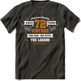 72 Jaar Legend T-Shirt | Goud - Wit | Grappig Verjaardag en Feest Cadeau Shirt | Dames - Heren - Unisex | Tshirt Kleding Kado | - Donker Grijs - L