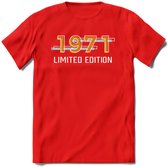 1971 Limited Edition T-Shirt | Goud - Zilver | Grappig Verjaardag en Feest Cadeau Shirt | Dames - Heren - Unisex | Tshirt Kleding Kado | - Rood - XXL