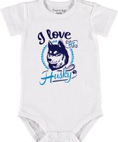 Baby Rompertje met tekst 'Husky' |Korte mouw l | wit zwart | maat 50/56 | cadeau | Kraamcadeau | Kraamkado