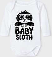 Baby Rompertje met tekst 'Baby sloth' |Lange mouw l | wit zwart | maat 50/56 | cadeau | Kraamcadeau | Kraamkado