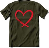 Valentijn Hart T-Shirt | Grappig Valentijnsdag Cadeautje voor Hem en Haar | Dames - Heren - Unisex | Kleding Cadeau | - Leger Groen - XXL