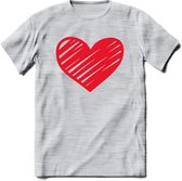 Valentijn Hart T-Shirt | Grappig Valentijnsdag Cadeautje voor Hem en Haar | Dames - Heren - Unisex | Kleding Cadeau | - Licht Grijs - Gemaleerd - S