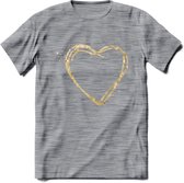 Valentijn Goud Hart T-Shirt | Grappig Valentijnsdag Cadeautje voor Hem en Haar | Dames - Heren - Unisex | Kleding Cadeau | - Donker Grijs - Gemaleerd - XL